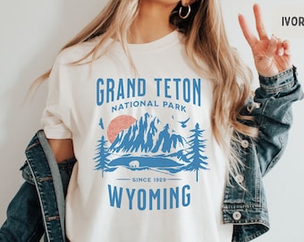 Camiseta retro con colores cómodos del Parque Nacional Grand Teton, camiseta de recuerdo de Wyoming, regalos del Parque Nacional Grand Teton, camiseta de montaña, camiseta de senderismo