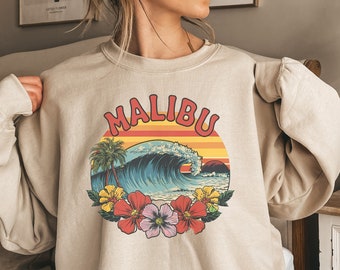 Malibu California Beach Sweatshirt, Malibu Rundhalsausschnitt, Vintage Malibu Sweatshirt, Sonnenuntergang Sweatshirt, Sommer Sweatshirt Malibu Surf Pullover