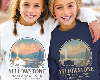 Sudadera con cuello redondo y estampado de bisontes del Parque Nacional de Yellowstone / Recuerdo de viaje de Wyoming y Montana