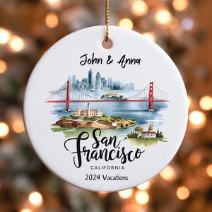 San Francisco California, Personalized  Ceramic Ornament - USA Travel Keepsake, Souvenir, Holiday Gift, Christmas Decoration, City Landmark
