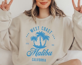 Malibu Strand Sweatshirt, Retro Malibu Rundhalsausschnitt, Vintage Malibu Sweatshirt, Sonnenuntergang Sweatshirt, Sommer Sweatshirt Oversize Malibu Surf Pullover