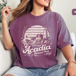 Acadia National Park Comfort Colors Shirt, Retro Maine Shirt National Park Tee, Bar Harbor Tshirt Travel Tee Hiking shirt Granola Girl gift
