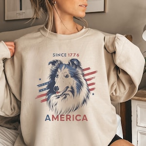 Rough Collie Sweatshirt, 4th of July Collie shirt, Collie Mom Sweater, Patriot Collie mom Gift, Rough Collie shirt, Its a Rough life shirt