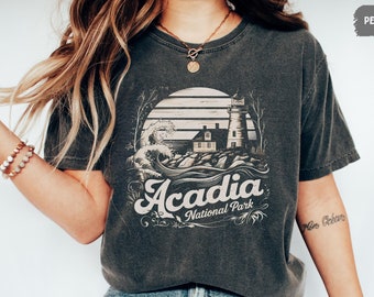 Acadia National Park Comfort Colors Shirt, Retro Maine Shirt National Park Tee, Bar Harbor Tshirt Travel Tee Hiking shirt Granola Girl gift