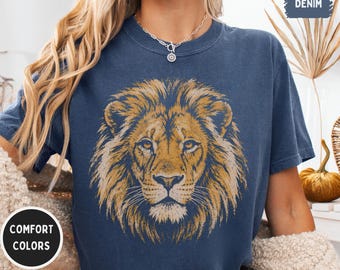 Lion Graphic Shirt, Comfort Colors 1717, Vintage Style Lion Head T-Shirt, Wildlife Animal Tee, Safari Shirt, Lion Lover Gift