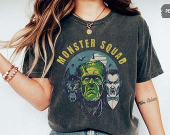 Weinlese-Halloween-Komfortfarben Hemd, Retro Monster-T-Shirt, Monster-Kader-T-Stück Retro Fall-Hemd gruseliges Geist-Halloween-T-Shirt Lustiges Hemd