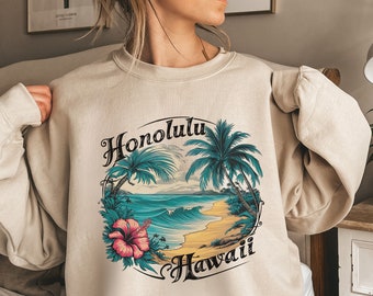 Honolulu Hawaii Sweatshirt, Retro Hawaii Crewneck, Beach Sweatshirt, Vintage Sweatshirt Sunset Sweatshirt Summer Sweatshirt Homolulu Sweater