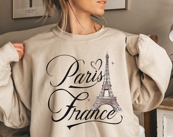 Moletom Paris França, gola redonda França, presente de mudança para Paris, presente de viagem para Paris, lembrança de Paris Eiffel, lua de mel de Paris, suéter Bonjour