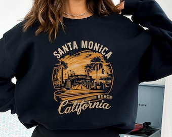 ヴィンテージ サンタモニカ スウェットシャツ、サンタモニカ カリフォルニア セーター、サンタモニカ スウェットシャツ、サンタモニカ シャツ、レトロ カリフォルニア バケーション シャツ