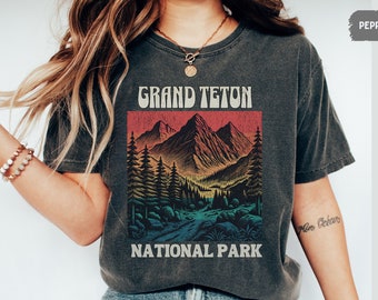Comfort kleuren Grand Teton National Park-shirt, retro Wyoming souvenirshirt, vintage Grand Teton National Park wandelcadeaus bergshirt