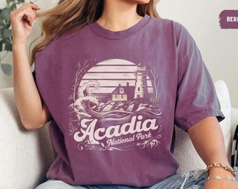 Acadia National Park Comfort Colors Shirt, Retro Maine Shirt National Park Tee, Bar Harbor Tshirt Travel Tee Hiking shirt Granola Girl gift