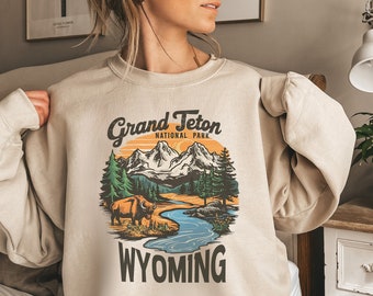 Sudadera del Parque Nacional Grand Teton, sudadera vintage de Wyoming, regalos del Parque Nacional Grand Teton, camisa de Wyoming, regalo de recuerdo de senderismo
