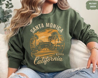 ヴィンテージ サンタモニカ スウェットシャツ、サンタモニカ カリフォルニア セーター、サンタモニカ スウェットシャツ、サンタモニカ シャツ、レトロ カリフォルニア バケーション シャツ