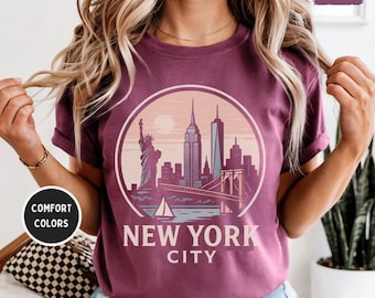 Camiseta retro de Nueva York, camiseta con colores cómodos, camiseta vintage de Nueva York, camiseta unisex teñida, camiseta con estampado hipster, top de moda urbana
