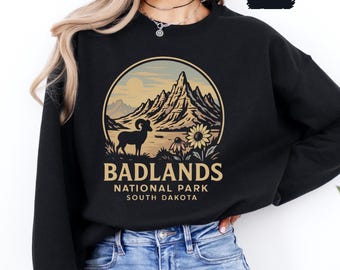 Retro Badlands National Park Sweatshirt - Vintage Outdoor Rundhalspullover, Geschenk für Naturliebhaber, Abenteuerbekleidung, Wanderbekleidung, Camping