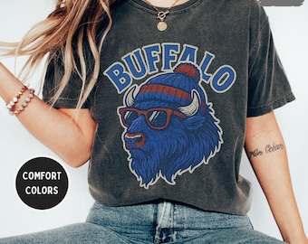 Camiseta retro teñida de Buffalo Football, estilo vintage, unisex, ideal para fanáticos del deporte, colores cómodos, ideal como regalo.