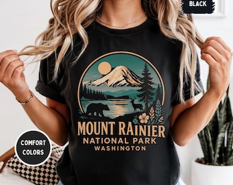 Vintage Mount Rainier National Park Comfort kleuren T-shirt, kleding natuurliefhebber, Washington State Graphic T-shirt outdoor avontuur cadeau wandelen