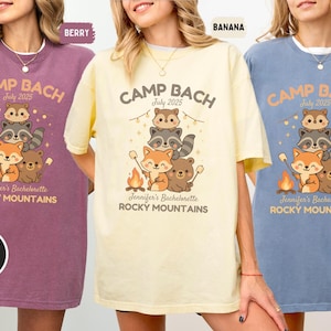 Custom Camping Bachelorette Party Comfort Colors T-shirt, Mountain Bachelorette, Outdoor Bachelorette Shirts Custom Name Location Top
