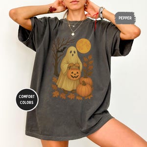 Retro Halloween T-Shirt, Vintage Style Comfort Farben T-Shirt, Unisex Shirt für Herbst, gruseliges Kostüm Top, Baumwolle Grafik T-Shirt, Halloween Party