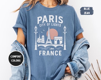 Koszulka Paris France Comfort Colors, koszulka z flagą Francji, koszulka z wieżą Eiffla, prezent dla miłośnika podróży, paryska pamiątka