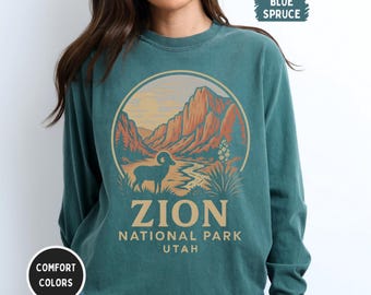 Retro Zion Nationalpark Langarm T-Shirt, Vintage T-Shirt, Outdoor Abenteuer Shirt, Unisex Top, Natur Liebhaber Geschenk