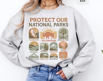Sudadera vintage "Protejamos nuestros parques nacionales" - Jersey retro unisex, regalo para amantes de la naturaleza, ropa de aventura al aire libre, guardabosques