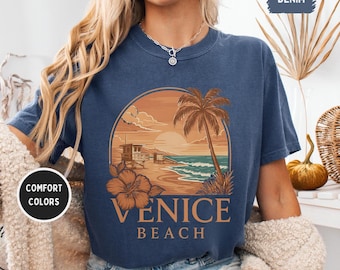 Vintage Venice Beach Comfort Colors 1717 Unisex T-shirt, Retro T-shirt, Blekt Grafisk T-shirt, Mjuk Sliten Topp, Strandälskare Gåva