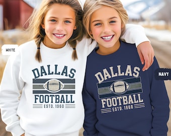 Moletom vintage Dallas Football Youth - gola redonda unissex, roupa para torcedores de times, presente para torcedores esportivos, equipamento para dia de jogo, suéter Dallas, amante do futebol americano