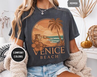 Vintage Venice Beach Comfort Colors 1717 Unisex T-shirt, Retro T-shirt, Blekt Grafisk T-shirt, Mjuk Sliten Topp, Strandälskare Gåva