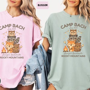 Custom Camping Bachelorette Party Comfort Colors T-shirt, Mountain Bachelorette, Outdoor Bachelorette Shirts Custom Name Location Top