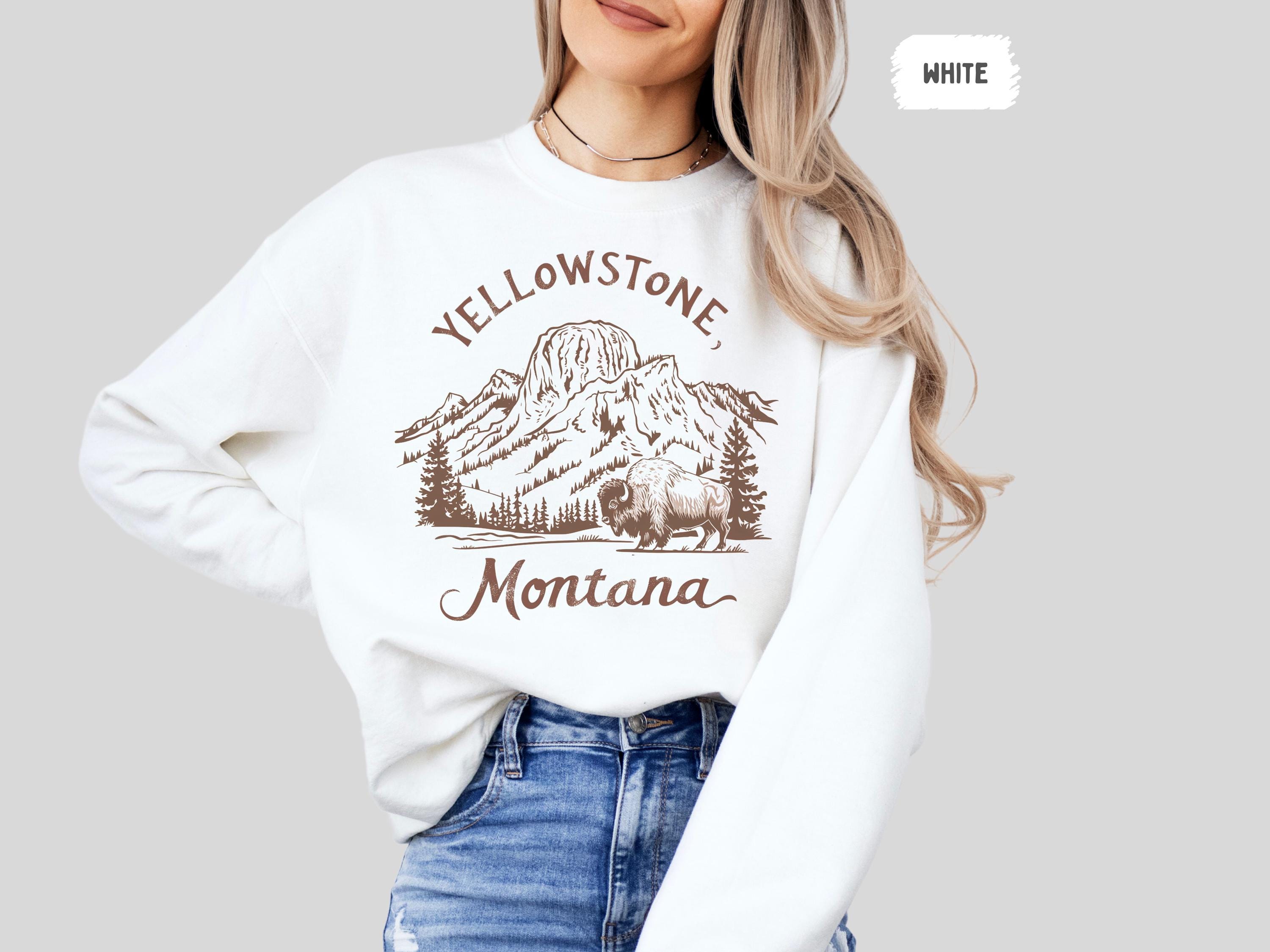 Sweat rétro parc national de Yellowstone au Montana, col rond Yellowstone vintage, pull unisexe parc national, aventure en plein air confortable - France