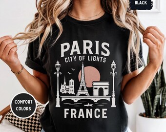 Koszulka Paris France Comfort Colors, koszulka z flagą Francji, koszulka z wieżą Eiffla, prezent dla miłośnika podróży, paryska pamiątka