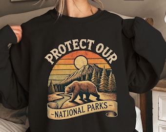 Sudadera retro de Parques Nacionales, jersey vintage de cuello redondo con diseño natural, sudadera con capucha para senderismo al aire libre, jersey ecológico para acampar, regalo para proteger la vida silvestre