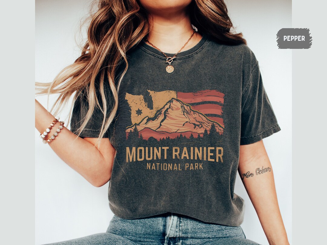 Mount Rageons Merchandise Vintage Mount Rainier National Park Shirt, Washington State Map Tshirt ...