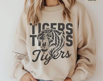 Vintage Tiger Mascot Sweatshirt, Retro Tigers Graphic Crewneck Jumper, Animal Lover Gift, College Spirit Wear, Classic Pullover Sweater