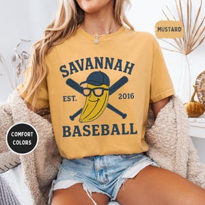 Comfort Colors Retro Savannah  Baseball T-shirt - Vintage Style Unisex Tee, Soft Cotton Shirt, Banana Sports Team Fan Apparel, Casual Top,