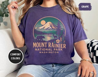 Vintage Mount Rainier National Park Comfort kleuren T-shirt, kleding natuurliefhebber, Washington State Graphic T-shirt outdoor avontuur cadeau wandelen