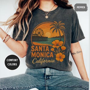 Santa Monica California Comfort Colors Unisex Garment-Dyed T-shirt, Beach Vibes Tee, Coastal Summer Shirt, Vacation Apparel, Ocean Lover