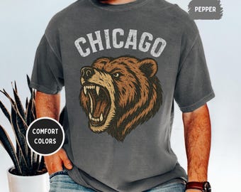 Maglietta vintage da football dei Chicago, maglietta sportiva retrò, maglietta Comfort Colors, abbigliamento unisex per tifosi di football, regalo per tifosi di football, giorno della partita