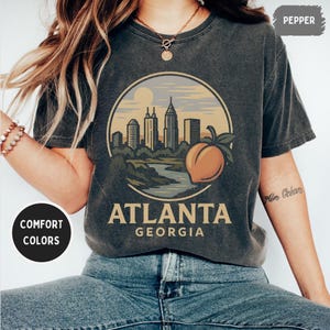 Camiseta vintage de Atlanta, Georgia, color cómodo, unisex, con estampado retro sureño, ropa desgastada para hombre y mujer, algodón suave.