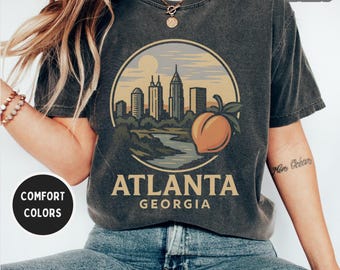 Camiseta vintage de Atlanta, Georgia, color cómodo, unisex, con estampado retro sureño, ropa desgastada para hombre y mujer, algodón suave.