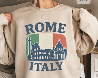 Vintage Rom Italien Sweatshirt, Reise Rundhals Pullover, Unisex Pullover, Italienische Touristen Bekleidung, Historische Stadt Grafik Geschenk, Italien Flagge