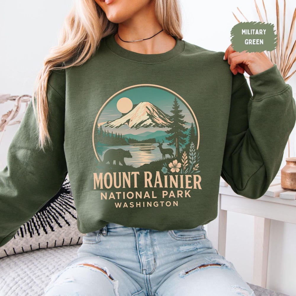 Vintage Mount Rainier National Park Sweatshirt - Unisex Crewneck, Retro Mountain Design, Outdoor Adventure Apparel, Gift For Hikers, Nature Shirthorizon