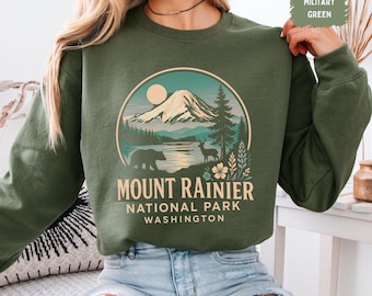 Vintage Mount Rainier National Park Sweatshirt - Unisex Crewneck, Retro Mountain Design, Outdoor Adventure Apparel, Gift for Hikers, Nature