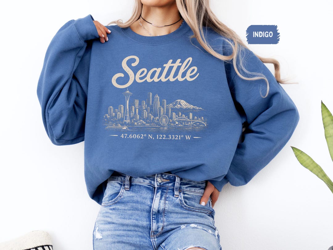 Seattle Sweatshirt, Vintage Skyline Crewneck, Retro Washington Travel ...