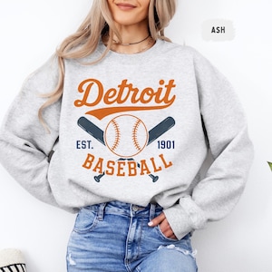 Retro Detroit Baseball Sweatshirt, Vintage Baseball Crewneck, Detroit Sports Fan Gift, California Baseball Apparel, Cozy Pullover Tiger