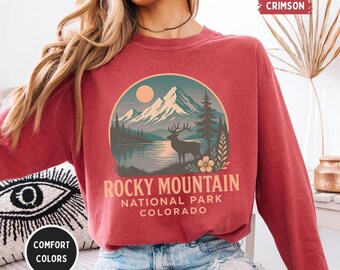 Retro Rocky Mountain National Park Long Sleeve T-Shirt, Vintage Mountain Top Tee, Outdoor Adventure Shirt, Nature Lover Gift, Comfort Colors