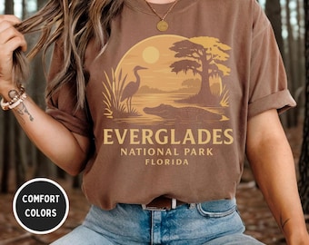 T-shirt rétro du parc national des Everglades, t-shirt couleurs confort de la Floride, chemise unisexe, haut de style vintage Gator, cadeau pour les amoureux de la nature, voyage en Floride