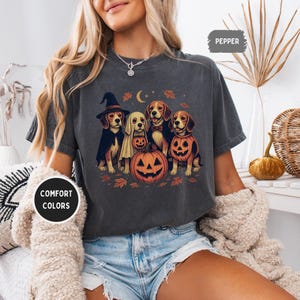 Comfort Colors Beagle Halloween-tröja - Häxa, Spöke och Pumpa Hundälskare-tröja, Spöklik Säsong Beagle-grafik | Unisex Avslappnad T-shirt