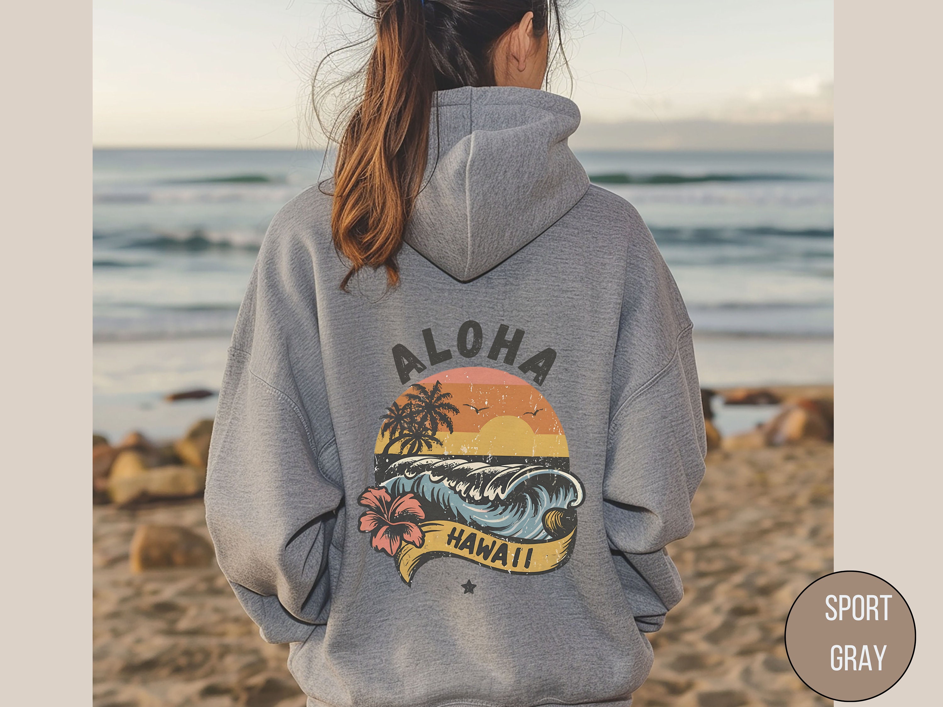 Hawaii Aloha Hoodie, Retro Hawaii Beach Hoodie, Beach Sweatshirt ...